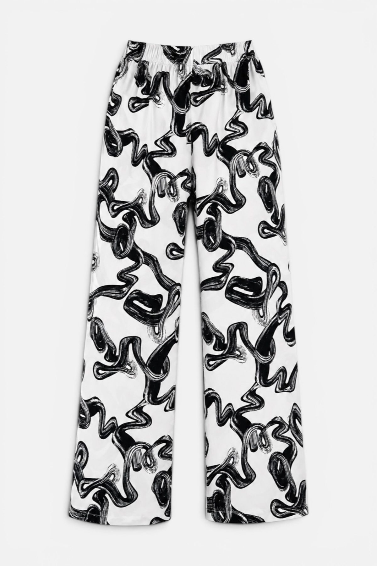 Pantalón fluido estampado blanco y negro seda