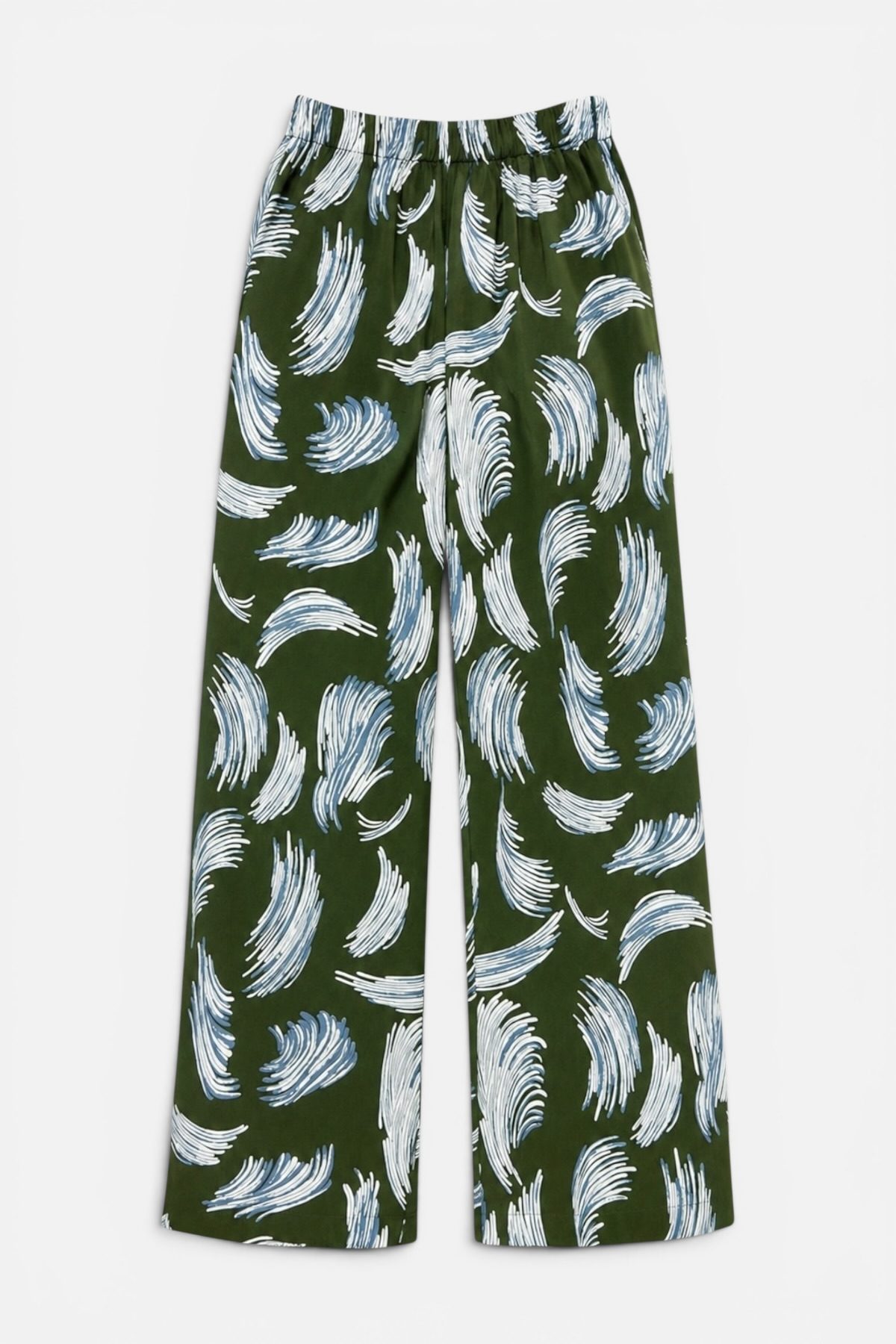Pantalón fluido estampado verde seda